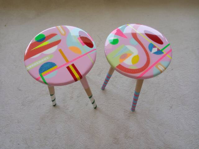 Modern Small Pink Resin Side Tables, Round Wood Boho Epoxy Abstract Art Coffee Table - image 1