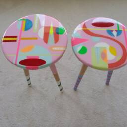 Modern Small Pink Resin Side Tables, Round Wood Boho Epoxy Abstract Art Coffee Table - thumbnail 2