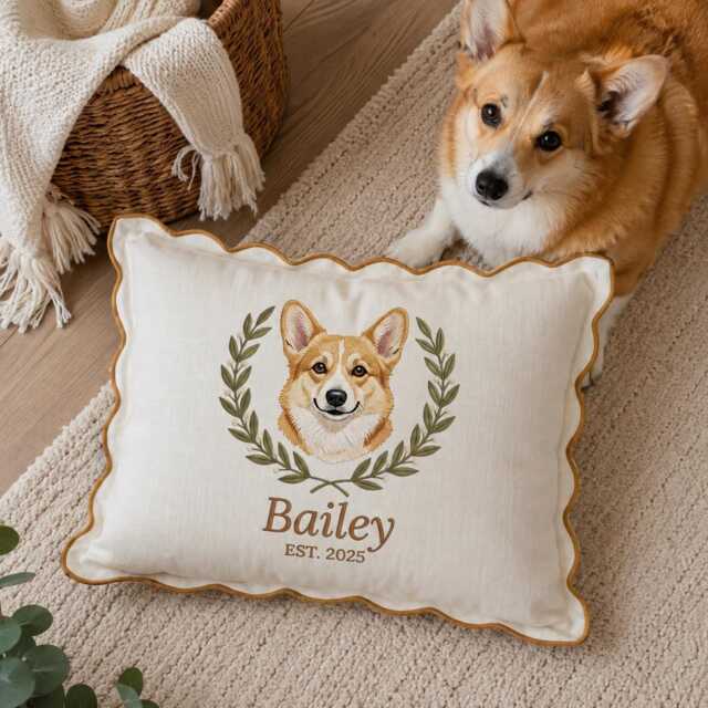 Embroidered Custom Pet Portrait Baby Pillow, Dog Cushion, Memorial Gift, Lover Keepsake Name Home Decor Gift - image 1