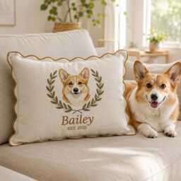 Embroidered Custom Pet Portrait Baby Pillow, Dog Cushion, Memorial Gift, Lover Keepsake Name Home Decor Gift - thumbnail 3