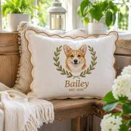 Embroidered Custom Pet Portrait Baby Pillow, Dog Cushion, Memorial Gift, Lover Keepsake Name Home Decor Gift - thumbnail 2