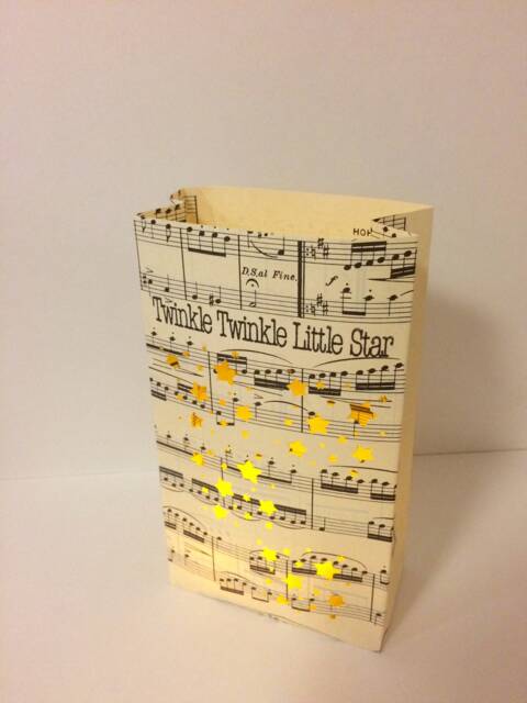 Vintage Sheet Music Luminary Bag, Twinkle Star Party Decor - image 1