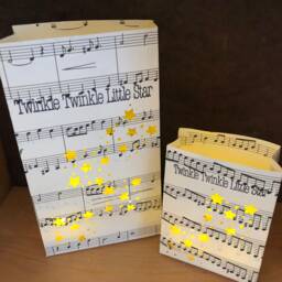 Vintage Sheet Music Luminary Bag, Twinkle Star Party Decor - thumbnail 2