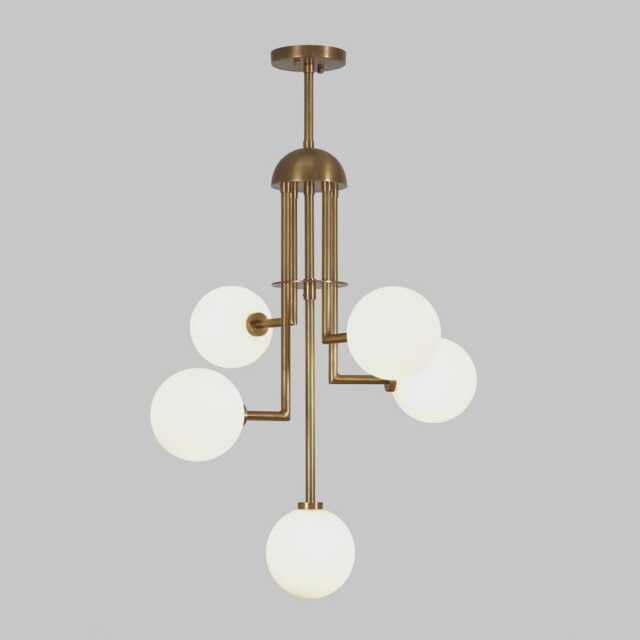 Sputnik Brass Chandelier - Mid-Century Modern Five-Globe Light Fixture- Contemporary Italian Glass Chandelier- For Home & Living Room - image 1