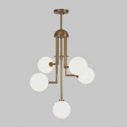 Sputnik Brass Chandelier - Mid-Century Modern Five-Globe Light Fixture- Contemporary Italian Glass Chandelier- For Home & Living Room - thumbnail 1