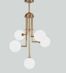 Sputnik Brass Chandelier - Mid-Century Modern Five-Globe Light Fixture- Contemporary Italian Glass Chandelier- For Home & Living Room - thumbnail 2