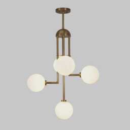 Sputnik Brass Chandelier - Mid-Century Modern Five-Globe Light Fixture- Contemporary Italian Glass Chandelier- For Home & Living Room - thumbnail 3