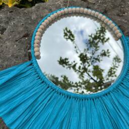 Handmade Blue Raffia Sunburst Mirror, Coastal Wall Decor - 15.7 - thumbnail 3