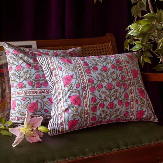 Taj Pink Floral Jaal Cushion Cover, Pillow, Cushion, Handmade Cushion, Sizes Available - image 1