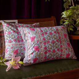 Taj Pink Floral Jaal Cushion Cover, Pillow, Cushion, Handmade Cushion, Sizes Available - thumbnail 1