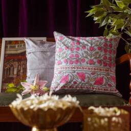 Taj Pink Floral Jaal Cushion Cover, Pillow, Cushion, Handmade Cushion, Sizes Available - thumbnail 2