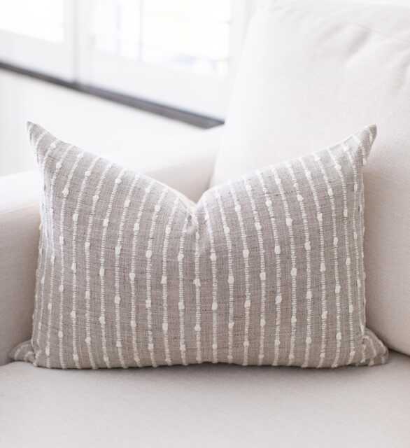 Beige Lumbar Pillow Cover, Textured Cream Throw Pillow, Neutral & White Cushion Cover -- Perin - image 1