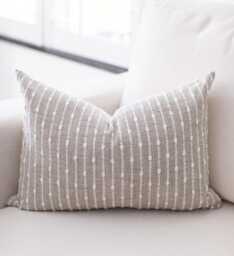 Beige Lumbar Pillow Cover, Textured Cream Throw Pillow, Neutral & White Cushion Cover -- Perin - thumbnail 1