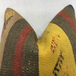 Vintage Kilim Pillow Cover, 16x16 Handwoven Bohemian Throw - thumbnail 2