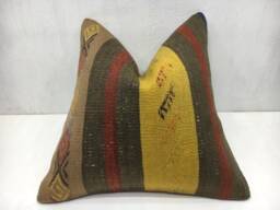 Vintage Kilim Pillow Cover, 16x16 Handwoven Bohemian Throw - thumbnail 1