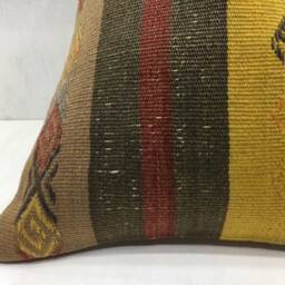 Vintage Kilim Pillow Cover, 16x16 Handwoven Bohemian Throw - thumbnail 3