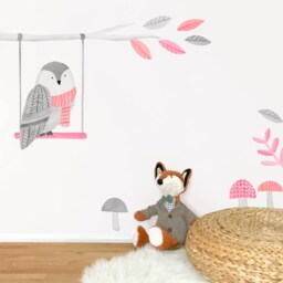 Watchful Owl - Fabric Wall Decal Woodland Pink Collection Mej - thumbnail 2