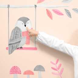 Watchful Owl - Fabric Wall Decal Woodland Pink Collection Mej