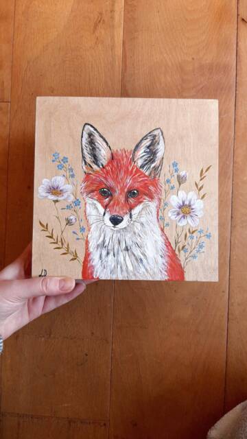 Hand-Painted Fox Painting On Birch Wood - Original Wall Art - image 1