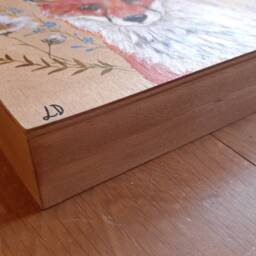 Hand-Painted Fox Painting On Birch Wood - Original Wall Art - thumbnail 3
