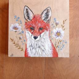 Hand-Painted Fox Painting On Birch Wood - Original Wall Art - thumbnail 2