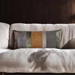 Mid Century Lumbar Pillow Cover Segmented Faux Leather & Velvet, 13x31.5 Inch - thumbnail 4