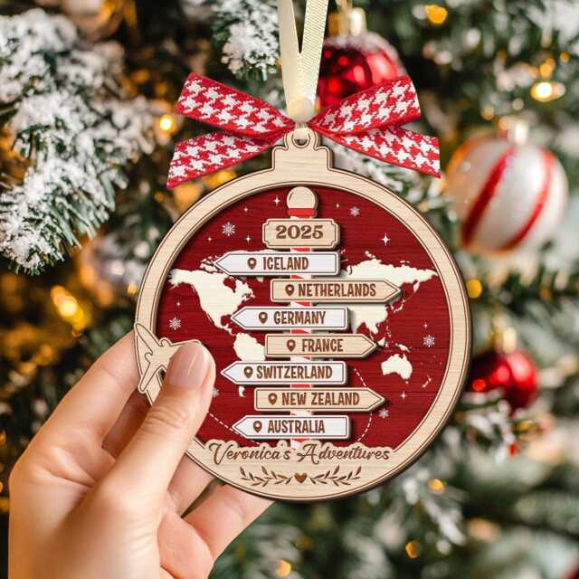 Personalized Travel Adventure Ornament, Custom Traveling Destination Couple Destination, Gift, Christmas Gift - image 1