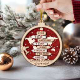 Personalized Travel Adventure Ornament, Custom Traveling Destination Couple Destination, Gift, Christmas Gift - thumbnail 3