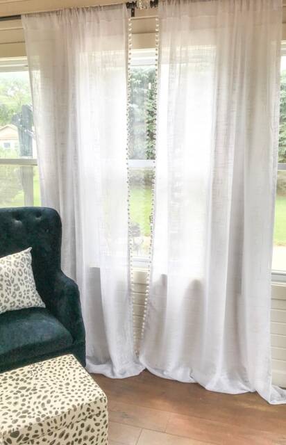 White Sheer, Pom Decor, Tassel Curtain, Sheers , Nursery Little Girls Bedroom, Curtains, Drapes, Boho Decor - image 1