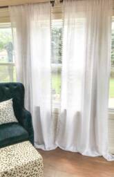 White Sheer, Pom Decor, Tassel Curtain, Sheers , Nursery Little Girls Bedroom, Curtains, Drapes, Boho Decor - thumbnail 1