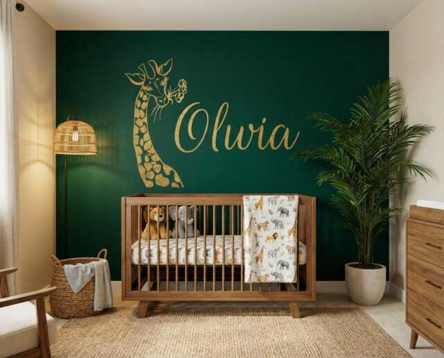 Giraffe Baby Name Wall Decal For Safari Nursery Decor, Personalized Room Custom - image 1