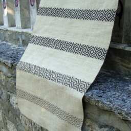 Handwoven Wool Rug Runner Scandinavian White With Brown Stripes - thumbnail 4