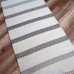 Handwoven Wool Rug Runner Scandinavian White With Brown Stripes - thumbnail 3