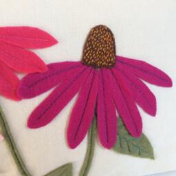 Cone Flower Pillow Cover, Hot Pink Floral Applique, Summer Felt Patch Cushion - thumbnail 3