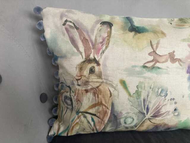 Hand-Painted Countryside Hare Cushion - Unique Home Decor Accent Voyage - image 1