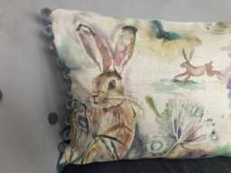 Hand-Painted Countryside Hare Cushion - Unique Home Decor Accent Voyage - thumbnail 1