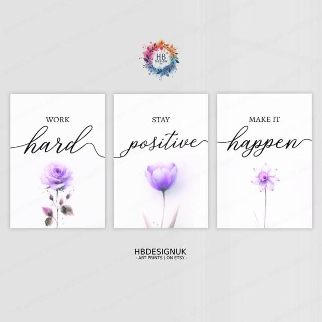 Home Office Prints - Set Of 3 Posters - Minimalist Desk Decor Work From Wall Art Purple Wfh Gifts Coworker Workplace Pictures - image 1