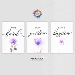 Home Office Prints - Set Of 3 Posters - Minimalist Desk Decor Work From Wall Art Purple Wfh Gifts Coworker Workplace Pictures - thumbnail 1