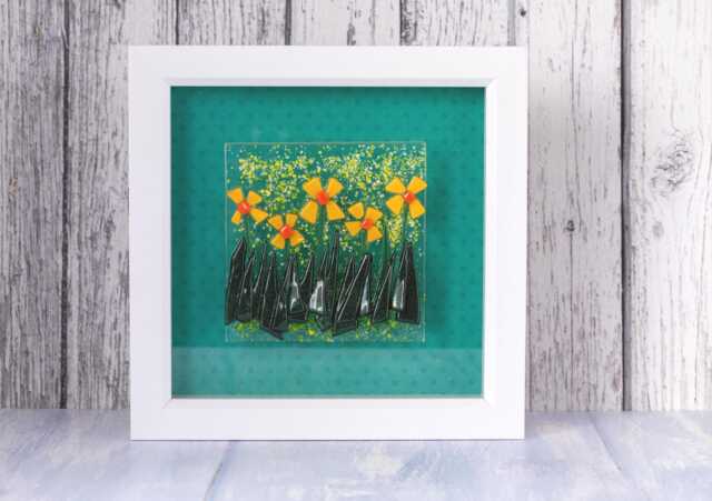 Daffodil Fused Glass Picture, Lover Picture Gift, Yellow Flower Wall Art, New Home Gift Idea - image 1