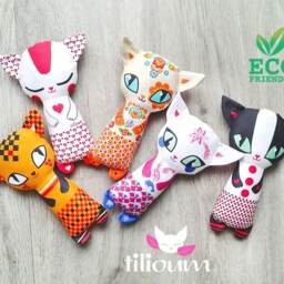 Rattle Cat Orange Ecological Toy 100% Organic Cotton Fabric Illustrated Recto Verso, Cuddly Kitten Two Faces, Birth Gift Mixte Baby - thumbnail 4