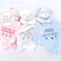 Personalised Baby Comforter, Teddy Bear Comfort Blanket, New Baby Gift, Boys & Girls Snuggle Teddy, Silk Backing, Teddy Bear, Blanket