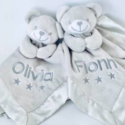 Personalised Baby Comforter, Teddy Bear Comfort Blanket, New Baby Gift, Boys & Girls Snuggle Teddy, Silk Backing, Teddy Bear, Blanket - thumbnail 3