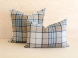Misty Ridge Plaid Wool Pillow Cover, Blue & Orange Cover - Made To Order