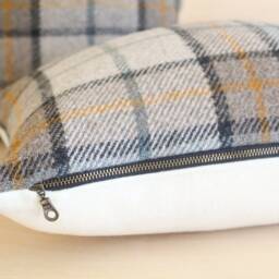 Misty Ridge Plaid Wool Pillow Cover, Blue & Orange Cover - Made To Order - thumbnail 3