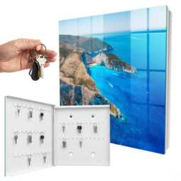 French Riviera Wall Mounted Key Cabinet, Blue Industrial Box, Photographic Landscapes, For Nature & Travel Lovers - thumbnail 2