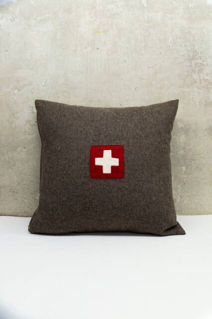 Handmade Wool Cushion Cover, in 6 Different Colors, 50 X cm - 20 20 Inches, With Swiss Cross, Elaborate Work Technique - image 1