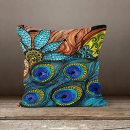 Blue & Green Peacock Cushion Case/Decorative Pillow Covers/Animal Print Pillow/Farmhouse Decor/Gift Ideas/Peacock Feather Throw - thumbnail 3