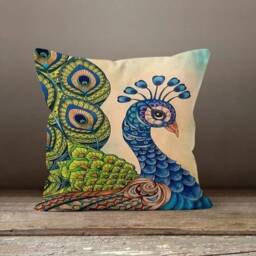Blue & Green Peacock Cushion Case/Decorative Pillow Covers/Animal Print Pillow/Farmhouse Decor/Gift Ideas/Peacock Feather Throw - thumbnail 2