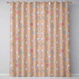 Cute Rainbow Bunny Flower Easter Egg Seamless Pattern Peach Background Readymade Eyelet Ring Top Thermal 100% Blackout Curtains - thumbnail 2