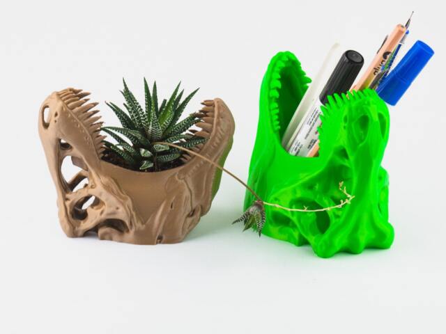 3D Printed T-Rex Planter, Dinosaur Skull Succulent Pot, Jurassic Park Decor, Pen Holder - image 1